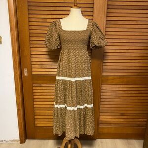 Floral Brown Prairie Dress Long Sleeve
